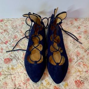 Lace-up navy blue ballet slippers by Nine West